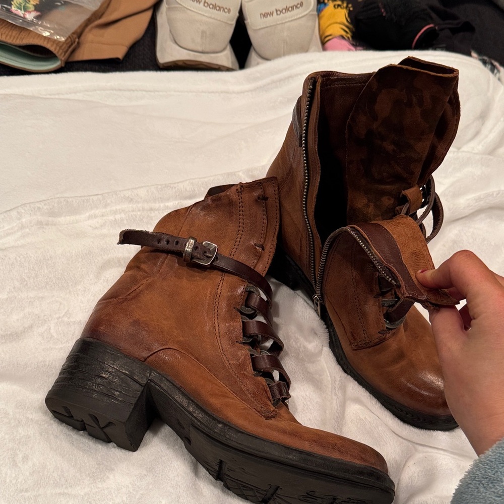 A.S.98 Brown Combat Boots with Strap Design - Picture 2 of 6